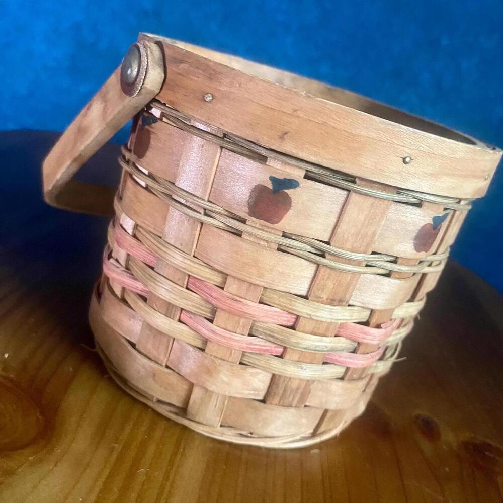 Vintage Apple Print Round Basket Country Farmhouse Functional Decorative Storage